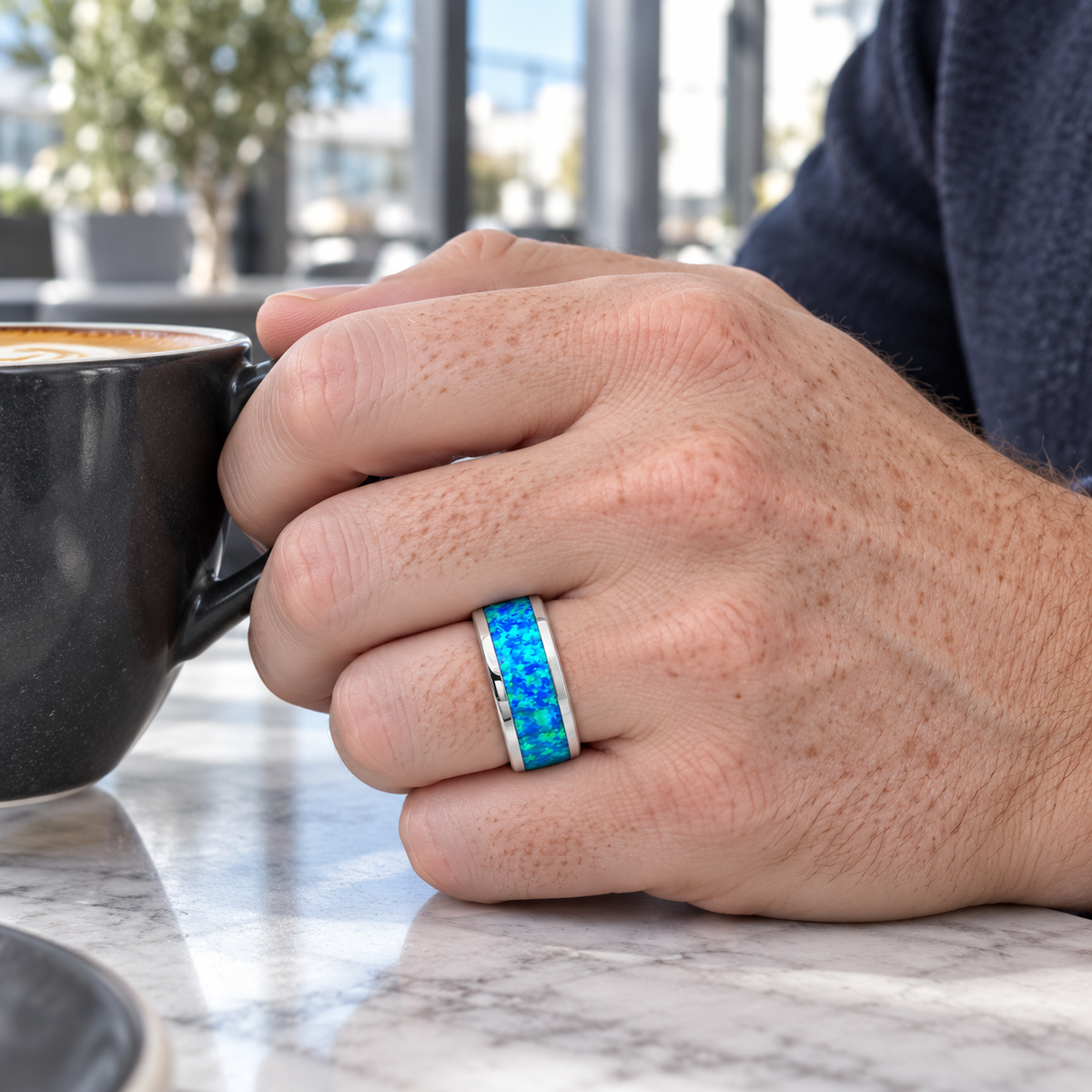 TR598 tungsten wedding band lifestyle image