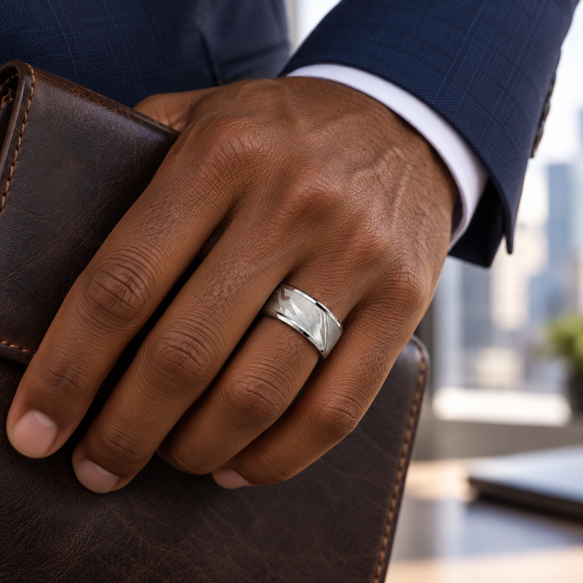 TR601 tungsten wedding band lifestyle image