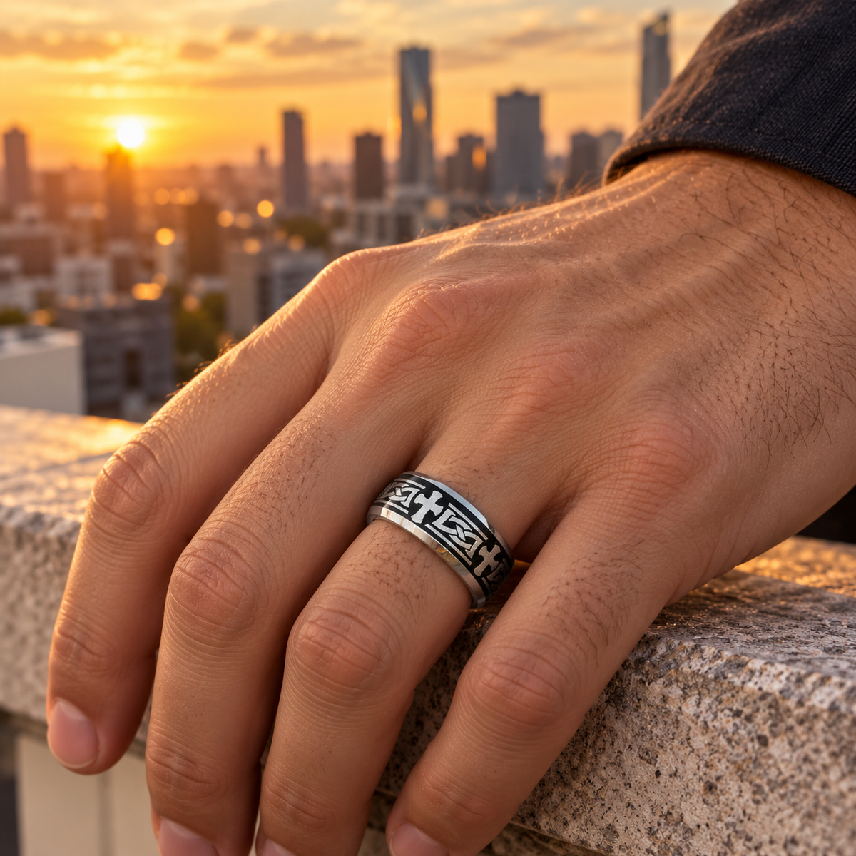 TR607 tungsten wedding band lifestyle image