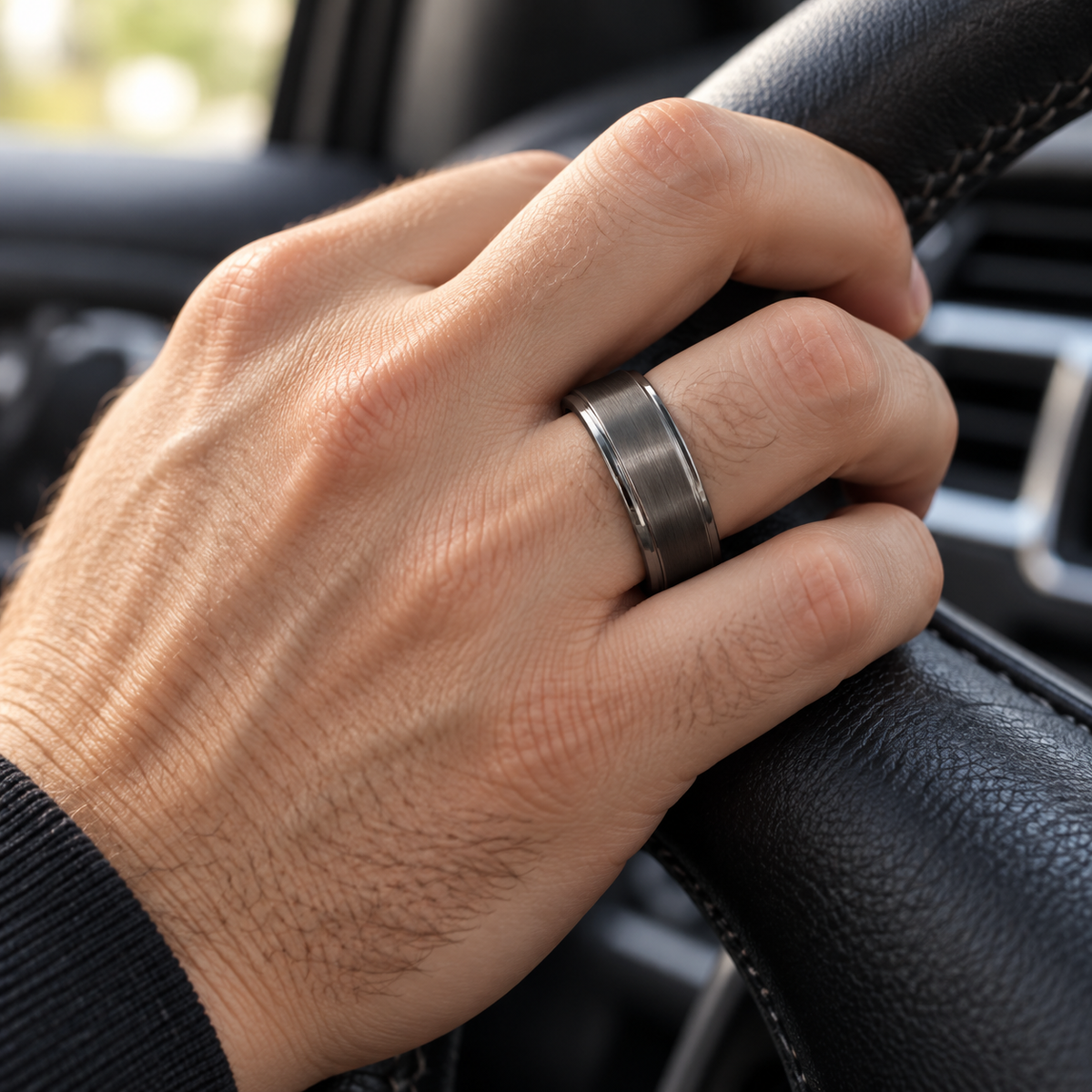 TR616 tungsten wedding band lifestyle image