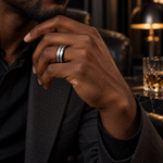 8mm Tungsten Brushed Band with Polished Stepped Edges lifestyle image