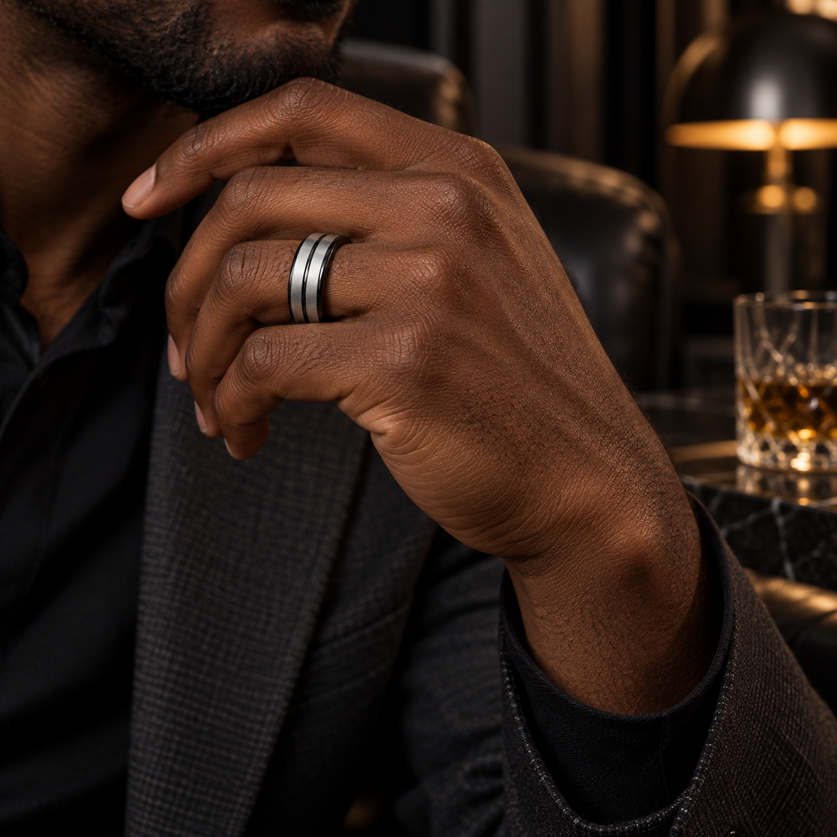 8mm Tungsten Brushed Band with Polished Stepped Edges lifestyle image