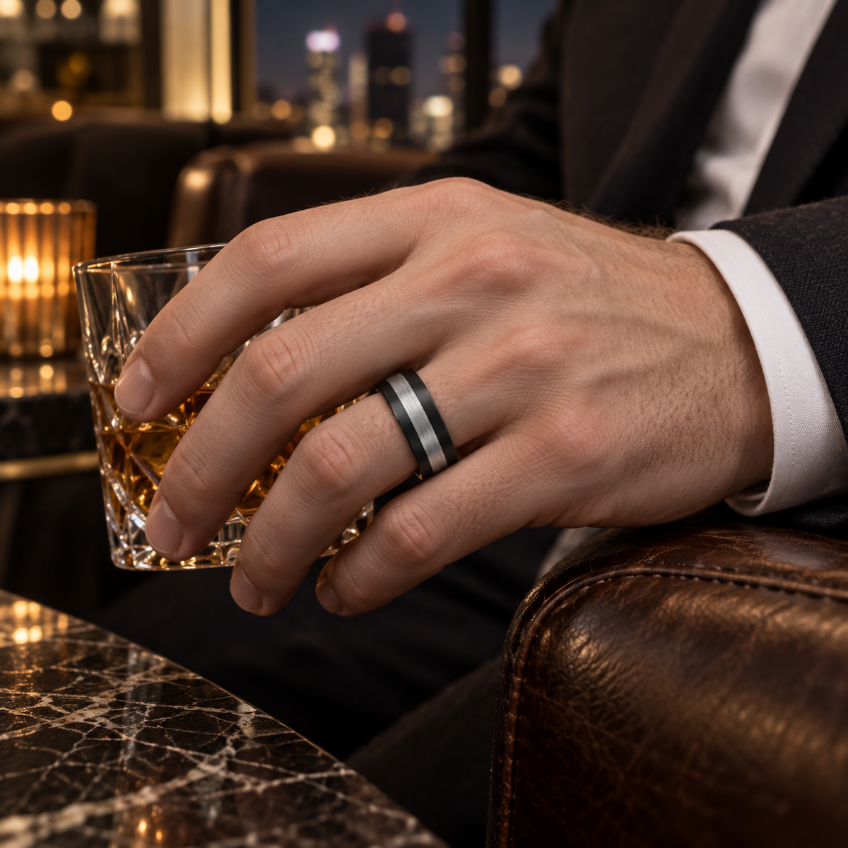 8mm Two-Tone Tungsten Brushed Flat Band lifestyle image