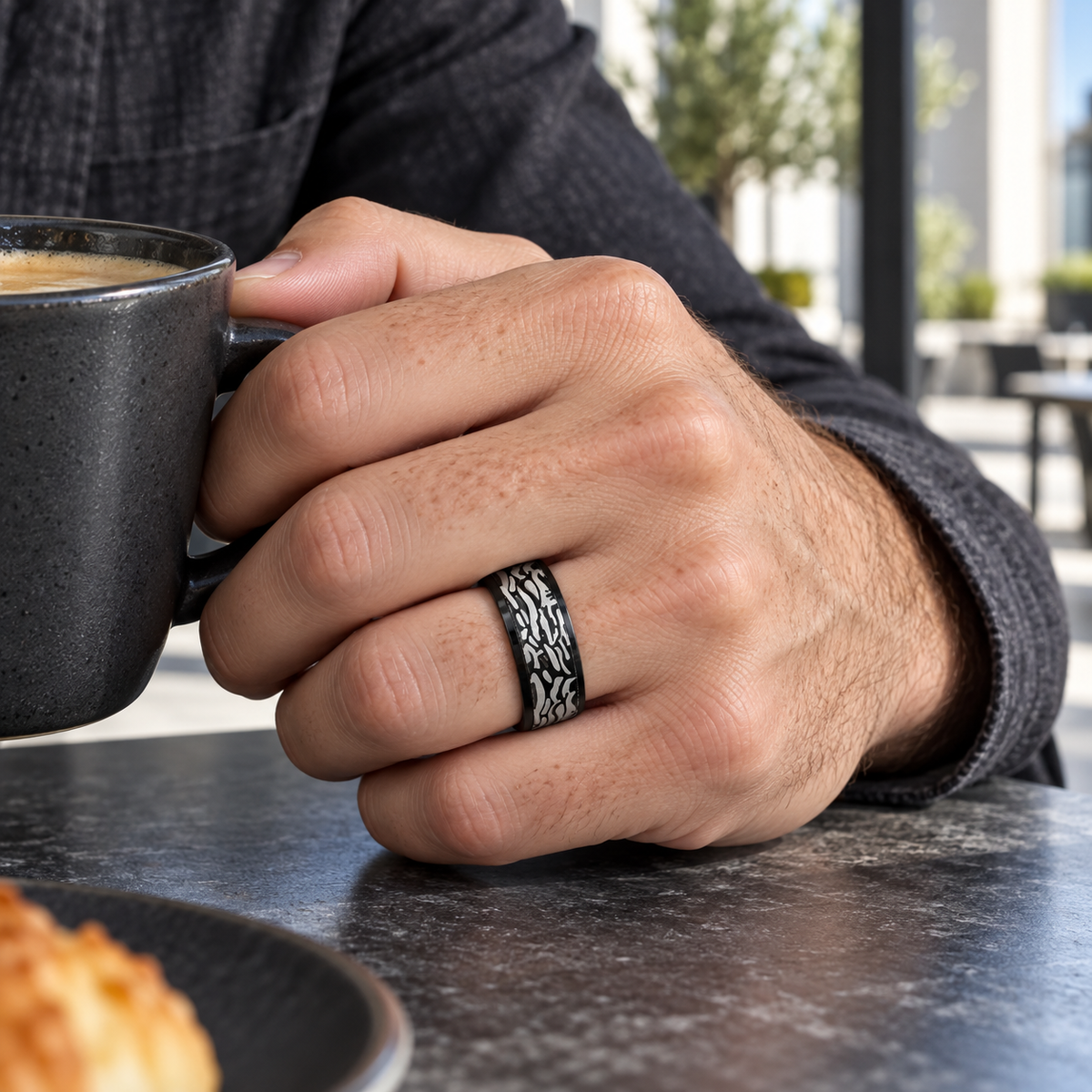 TR623 tungsten wedding band lifestyle image