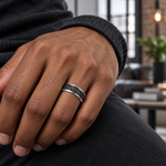 8mm Tungsten Band with Black Diagonal Grooves lifestyle image
