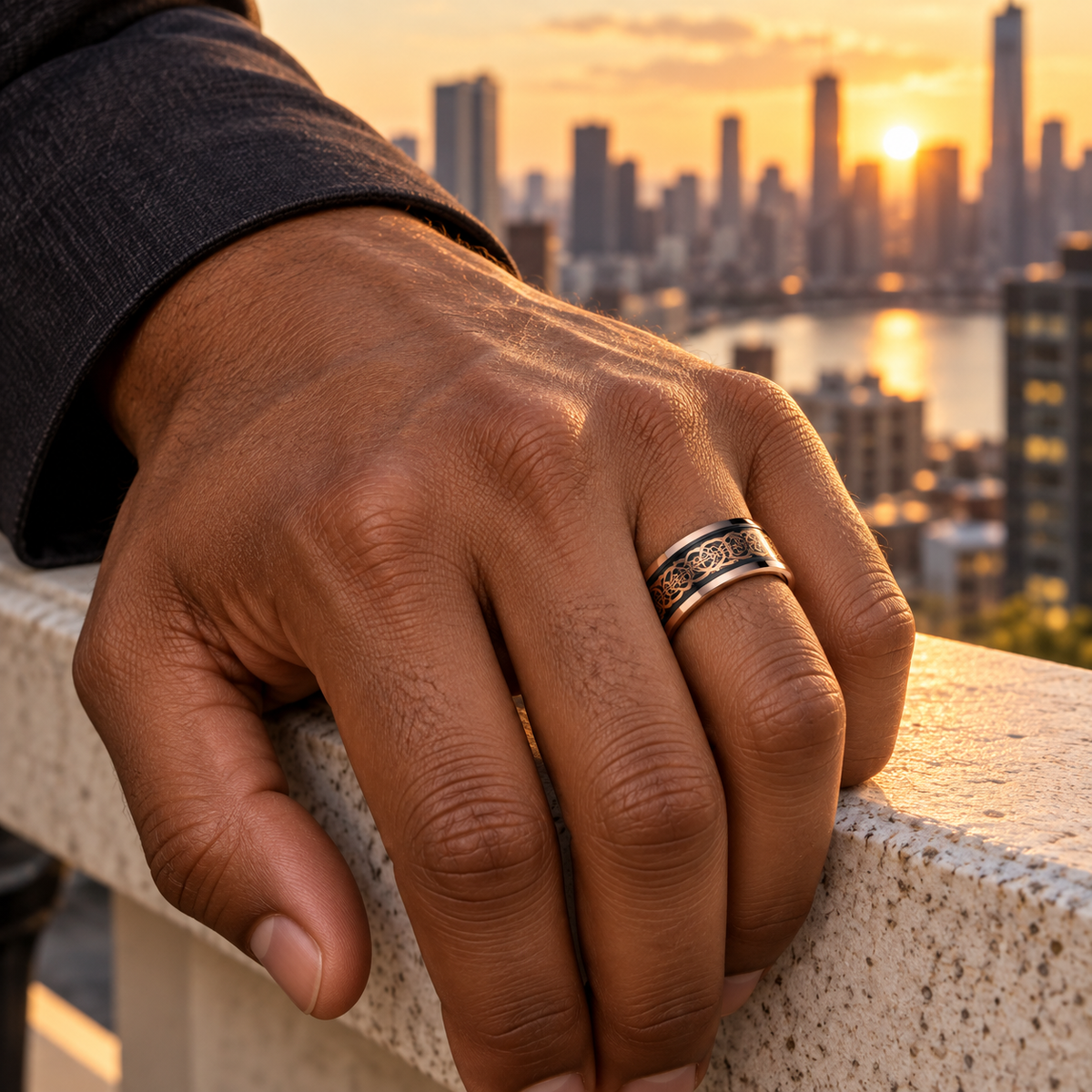 TR723 tungsten wedding band lifestyle image