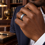 8mm Tungsten Brushed Domed Band with Blue Interior lifestyle image