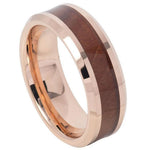 8mm Rose Tungsten Brushed Band with Dark Center Stripe on white background