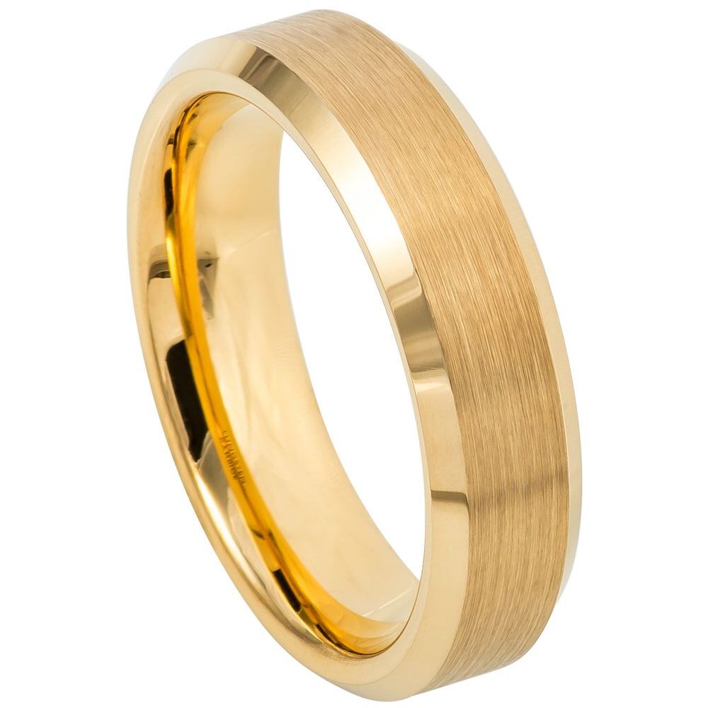 6mm Yellow Tungsten Brushed Band with Polished Edges on white background