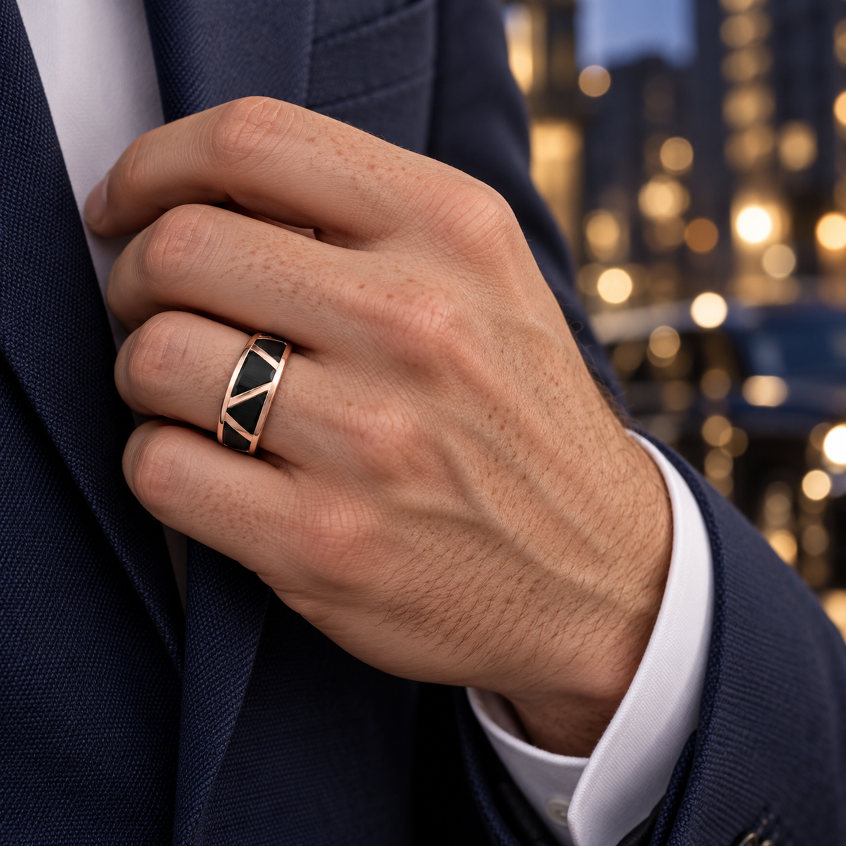 8mm Rose & Black Tungsten Trapezoid Band lifestyle image