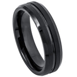 6mm Black Tungsten High-Polish Grooved Beveled Band on white background
