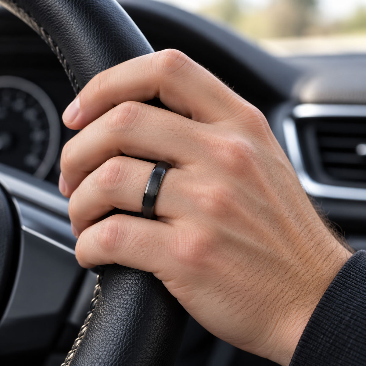 TR768 tungsten wedding band lifestyle image