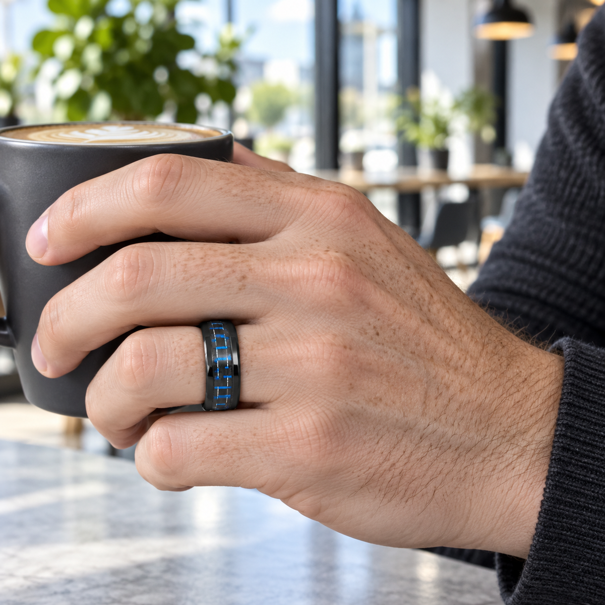 TR770 tungsten wedding band lifestyle image