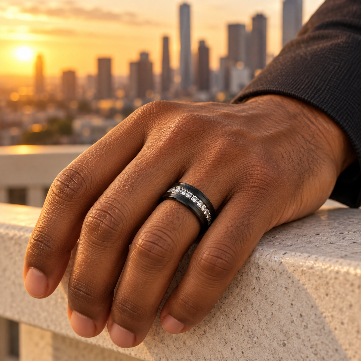 8mm Black Tungsten Eternity Diamond Band lifestyle image
