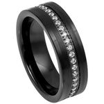 8mm Black Tungsten Eternity Diamond Band on white background