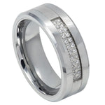 8mm Silver Tungsten Brushed Band with Diamonds on white background