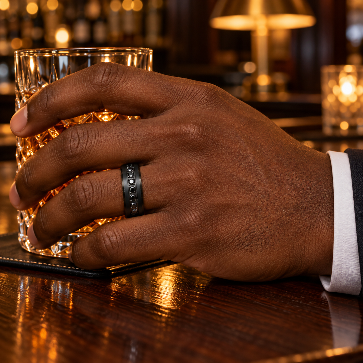 8mm Black Tungsten Brushed Band with Black Diamond lifestyle image
