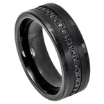 8mm Black Tungsten Brushed Band with Black Diamond on white background