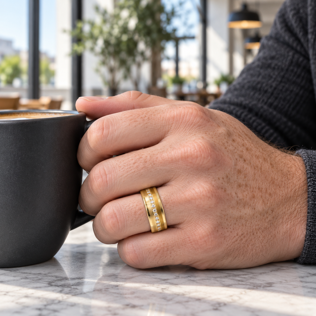 8mm Yellow Tungsten Band with Diamond lifestyle image