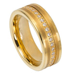 8mm Yellow Tungsten Band with Diamond on white background