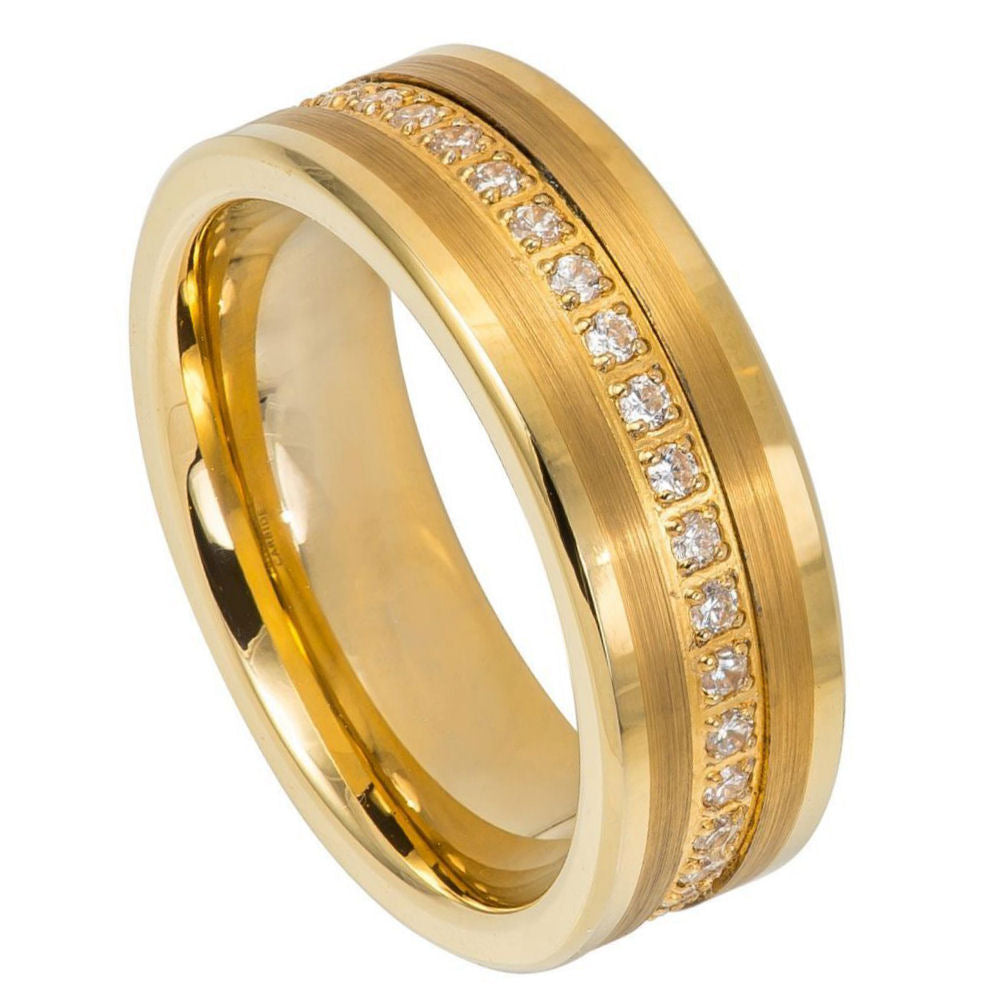 8mm Yellow Tungsten Band with Diamond on white background