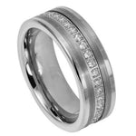 8mm Silver Tungsten Band with Diamonds on white background