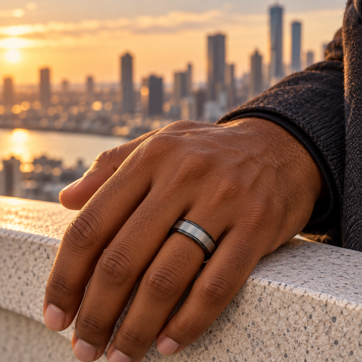 TR778 tungsten wedding band lifestyle image