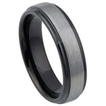 6mm Black & Gray Tungsten Stepped-Edge Band on white background