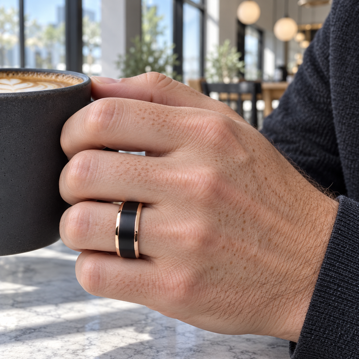 TR781 tungsten wedding band lifestyle image