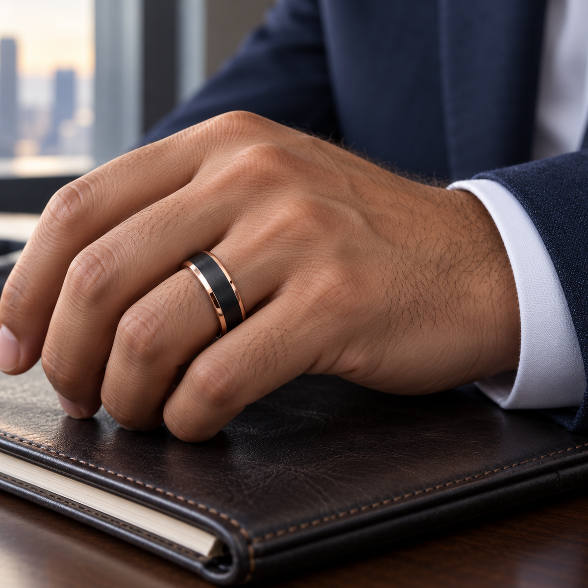 TR782 tungsten wedding band lifestyle image