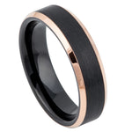 6mm Black Tungsten Brushed Band with Rose Beveled Edges on white background