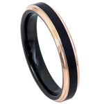 4mm Black Tungsten Brushed Band with Rose Stepped Edges on white background