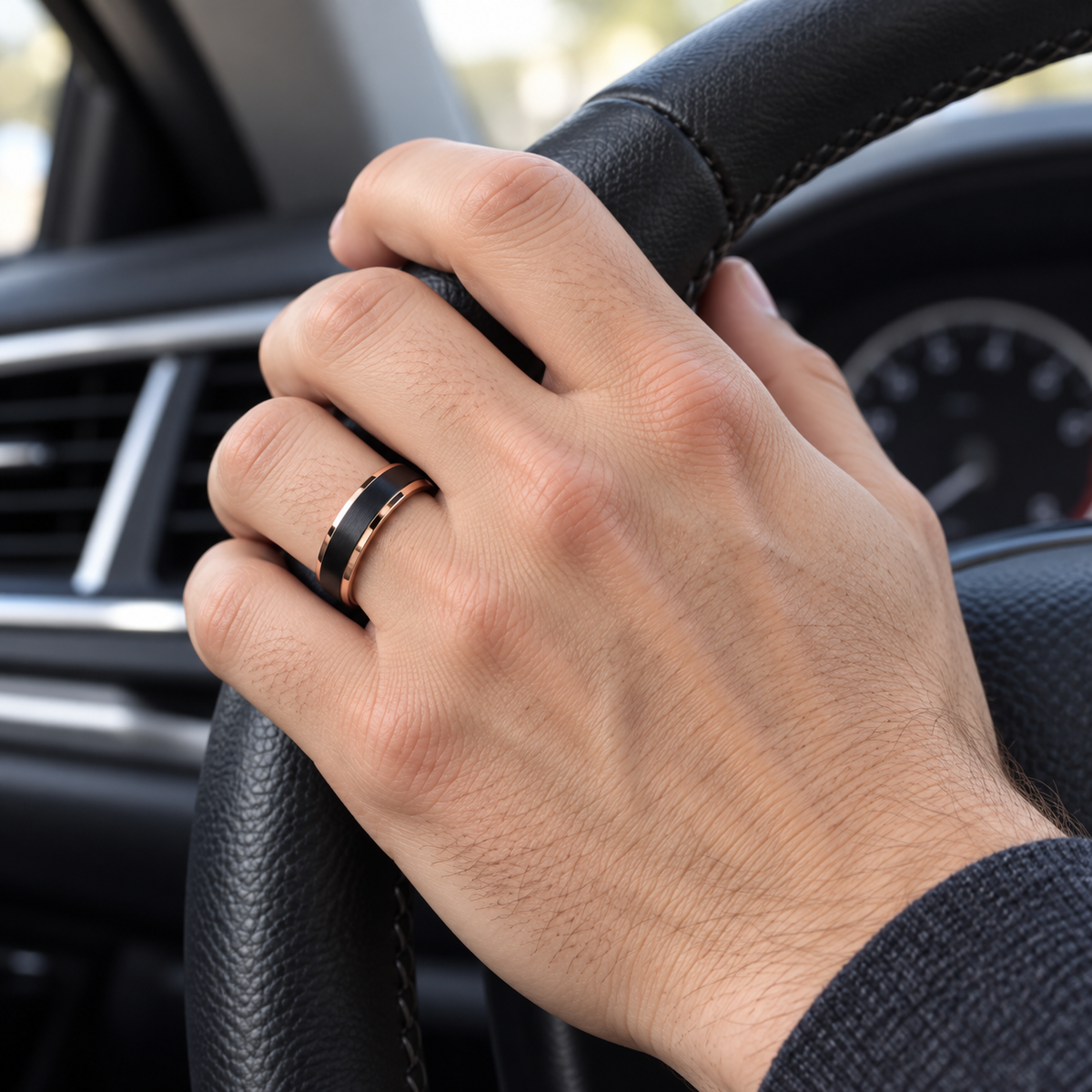 TR784 tungsten wedding band lifestyle image