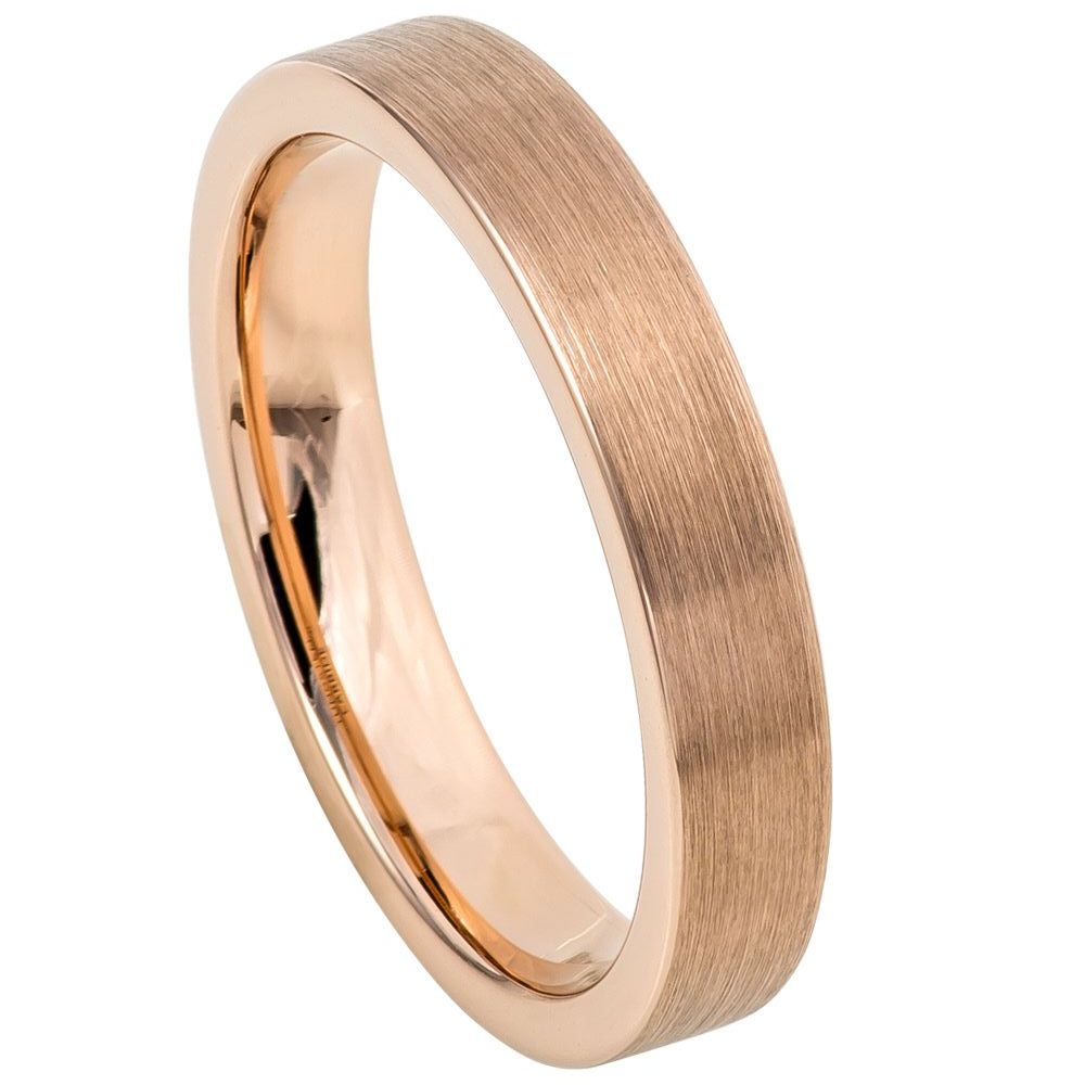 4mm Rose Tungsten Brushed Flat Band on white background