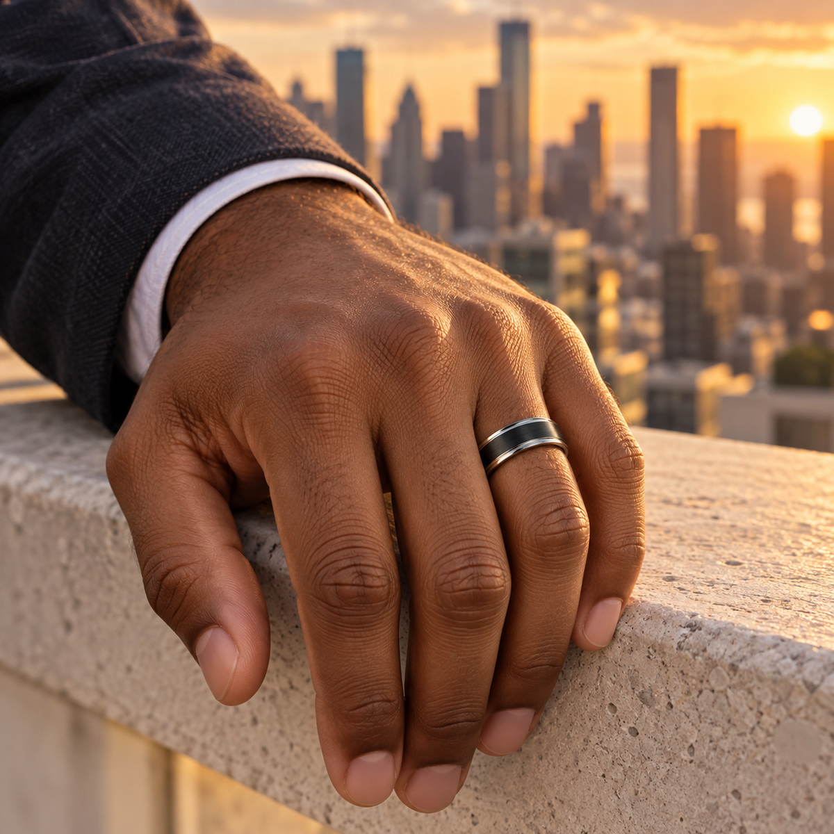 TR788 tungsten wedding band lifestyle image
