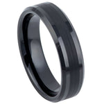 6mm Black Tungsten Brushed Beveled-Edge Band on white background