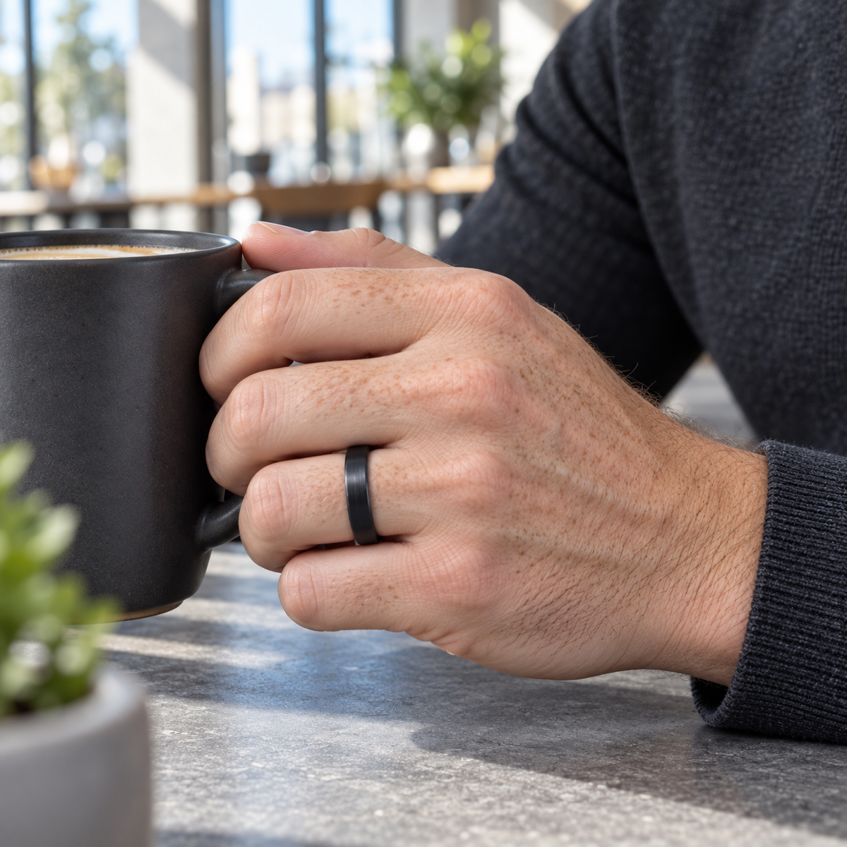 TR791 tungsten wedding band lifestyle image