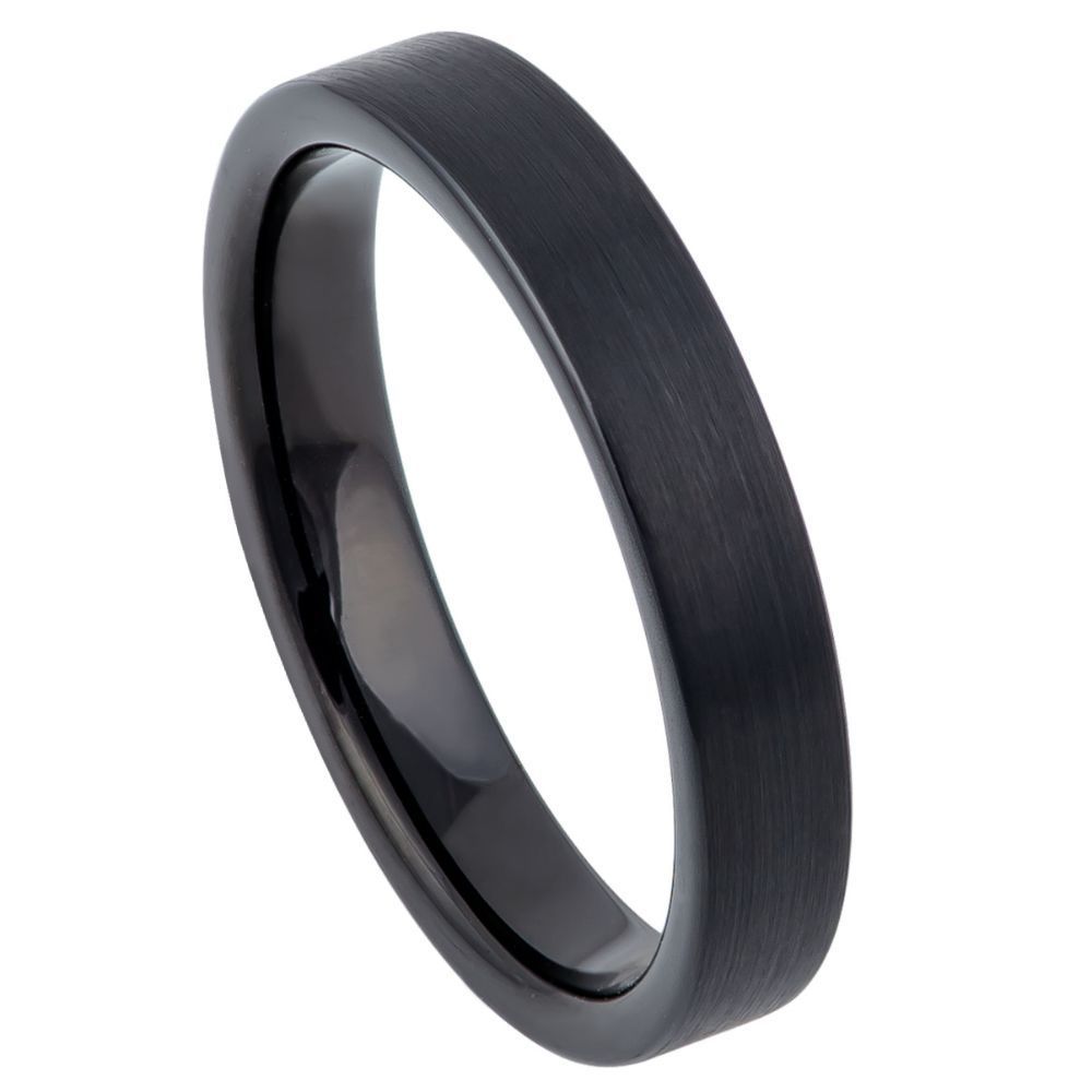 4mm Black Tungsten Flat Brushed Band on white background