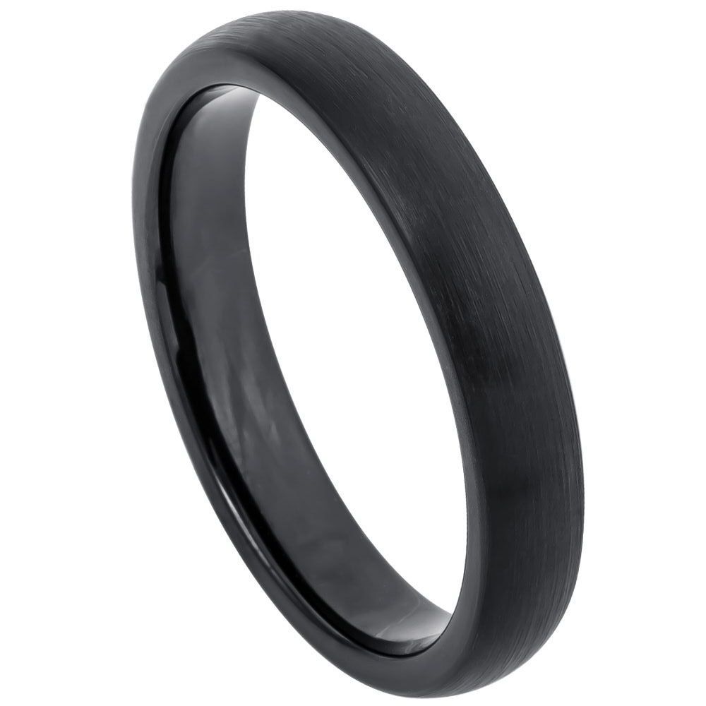 4mm Black Tungsten Brushed Domed Band on white background