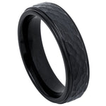 6mm Black Tungsten Hammered Band with Polished Stepped Edges on white background