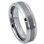 6mm Silver Tungsten Band with Brushed Center & Polished Edges on white background