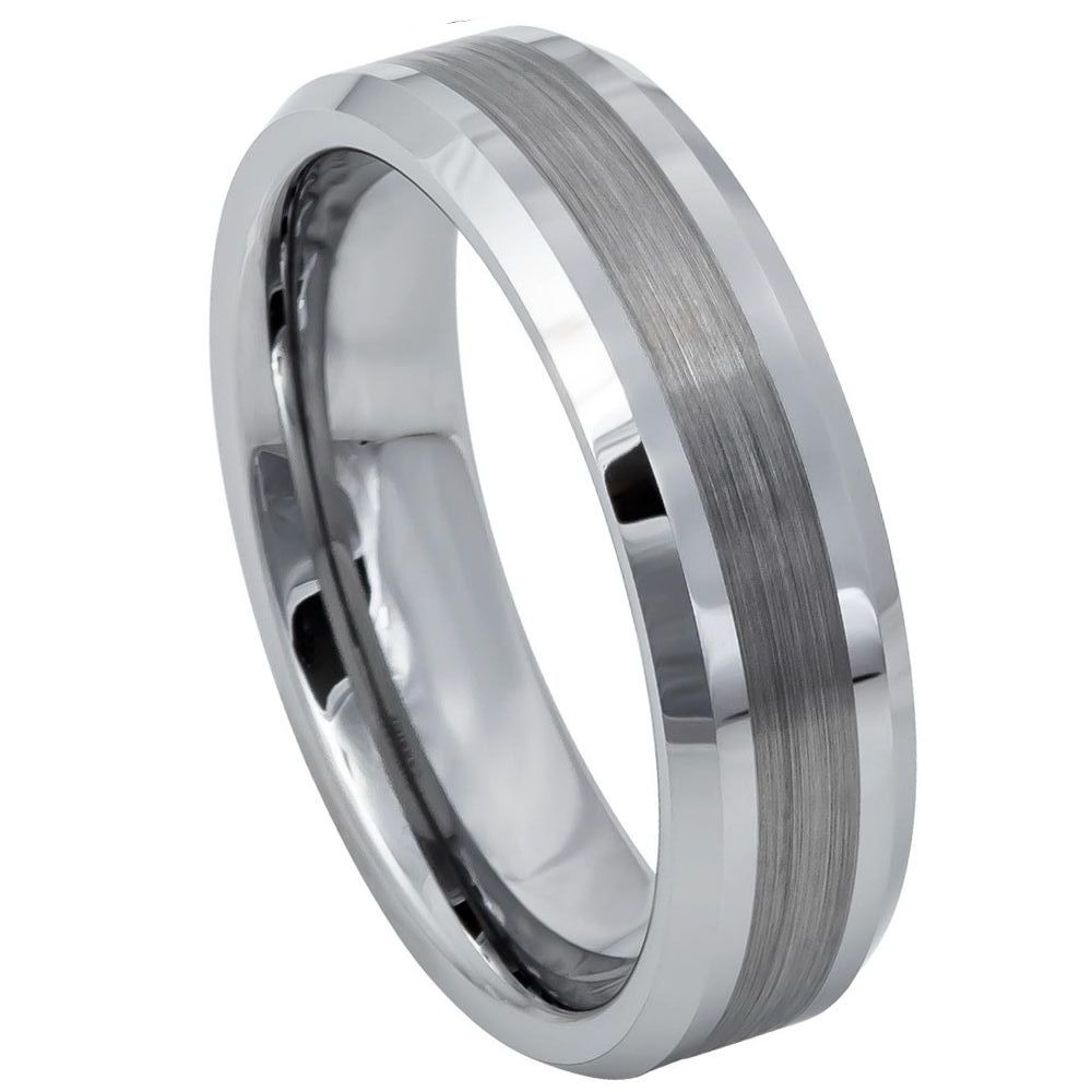 6mm Silver Tungsten Band with Brushed Center & Polished Edges on white background