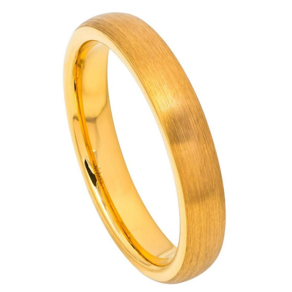 4mm Yellow Tungsten Brushed Domed Band on white background