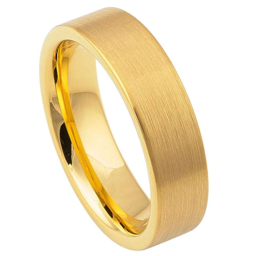 6mm Yellow Tungsten Brushed Flat Band on white background