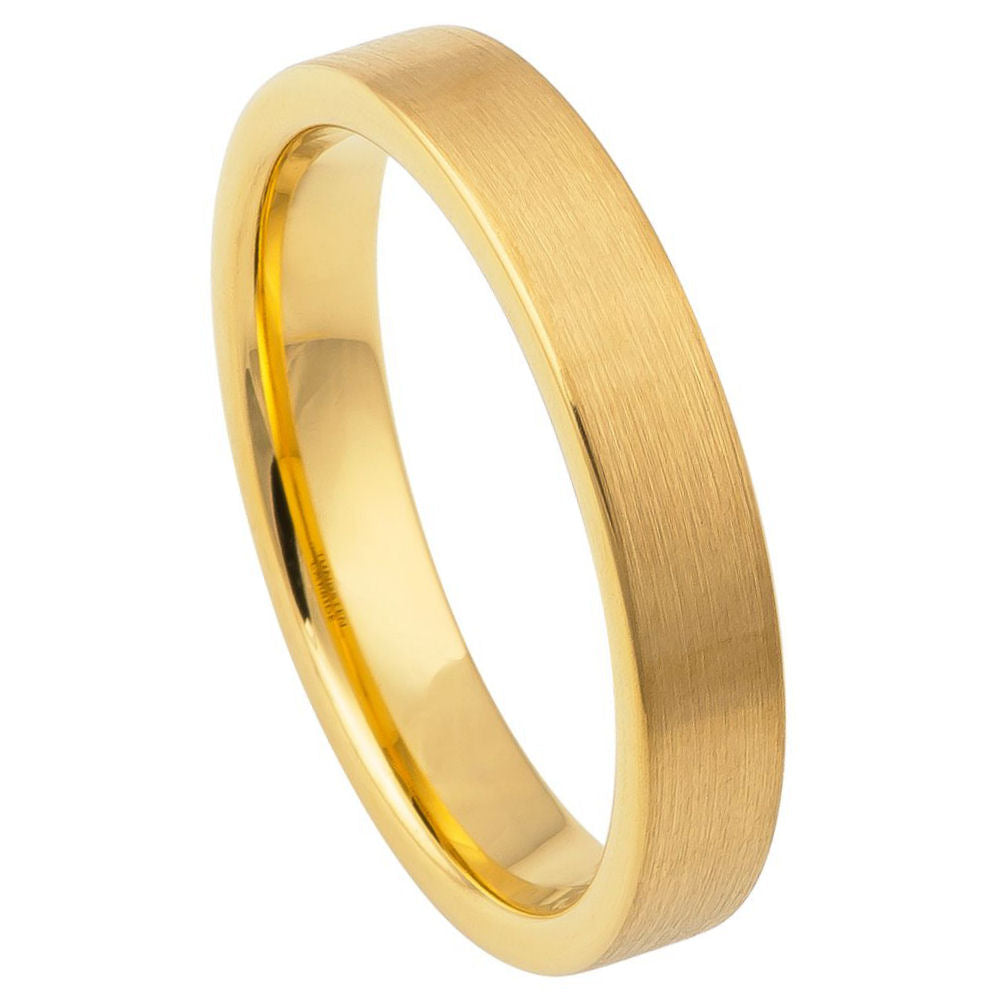 4mm Yellow Tungsten Brushed Flat Band on white background