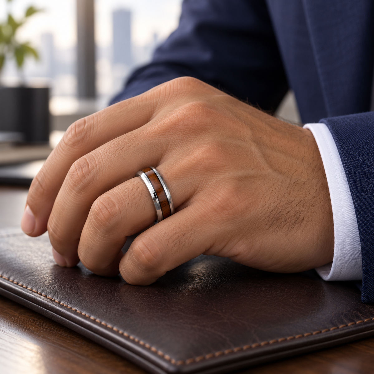 TR802 tungsten wedding band lifestyle image