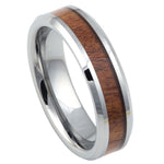 6mm Silver Tungsten Band with Mahogany Inlay on white background