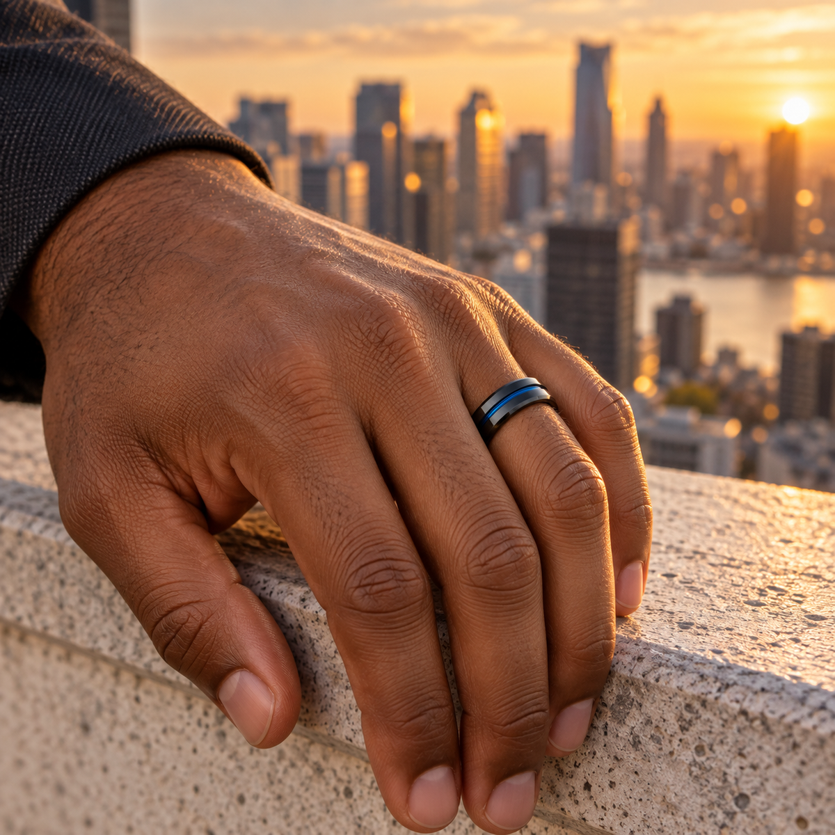TR803 tungsten wedding band lifestyle image