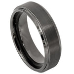 6mm Gunmetal Tungsten Brushed Band with Stepped Edges on white background