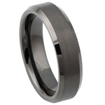6mm Gunmetal Tungsten Brushed Beveled-Edge Band on white background